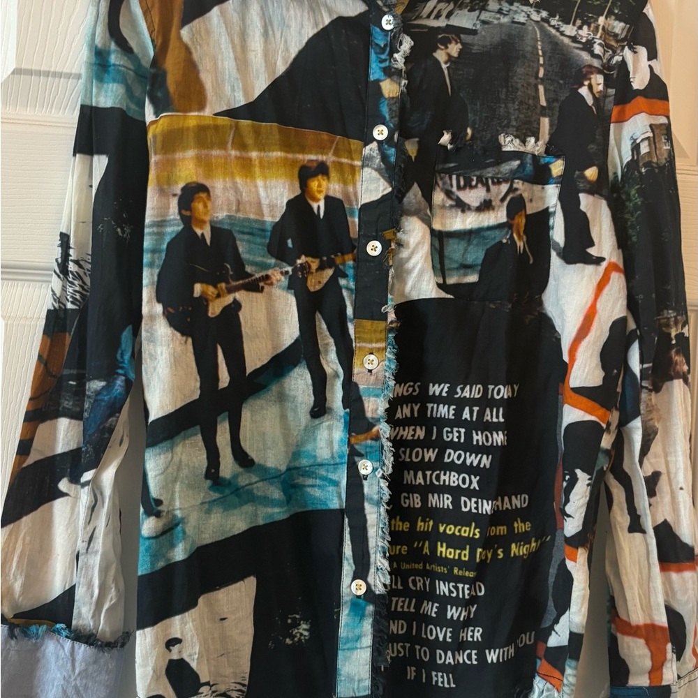 Tizzie Lizzy Beatles button down top with fringe UNIQUE